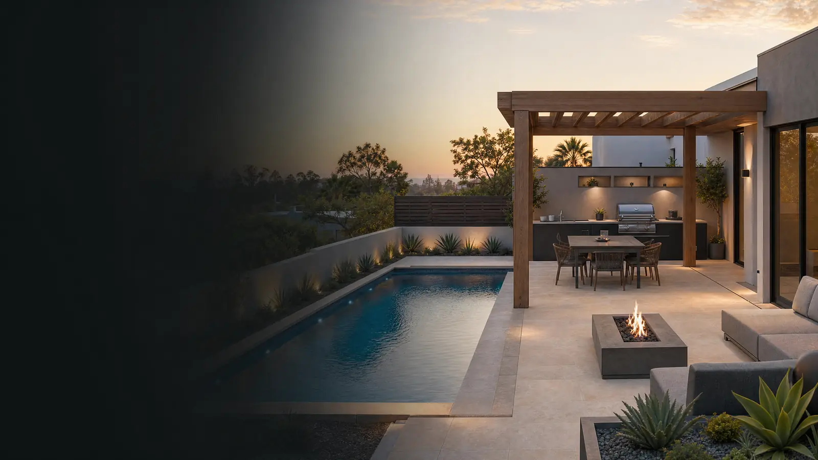 Backyard design visualization showing a complete outdoor living concept